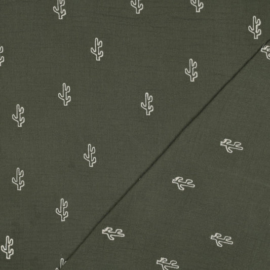 Embroidered Double Gauze - Cactus Green