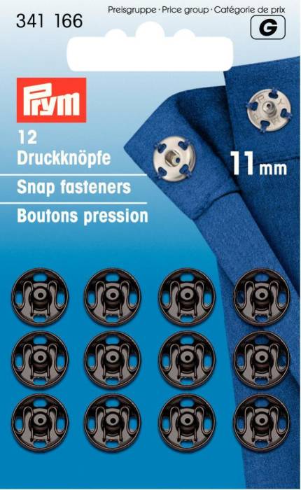 Prym Sew-On Snap Fasteners 11mm Black