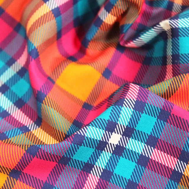 Digital Cotton Check - Teal & Pink