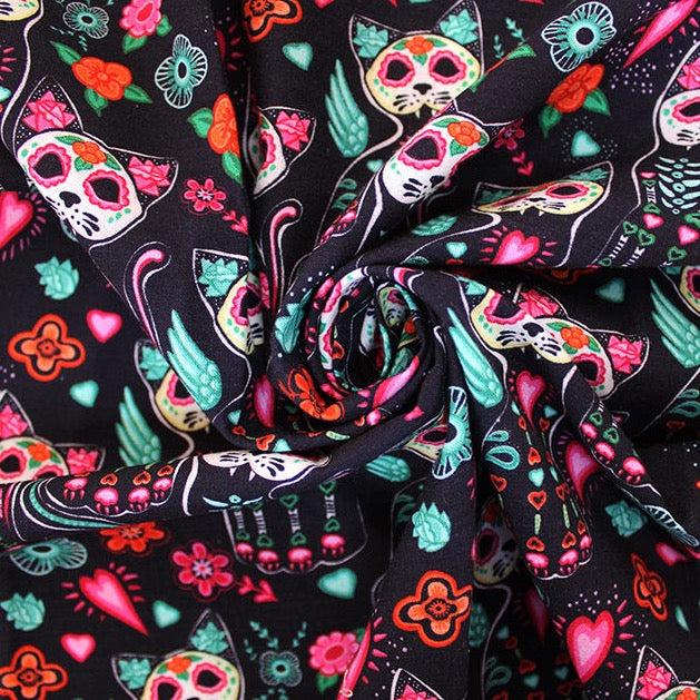 Little Johnny Sugar Skull Cats Cotton