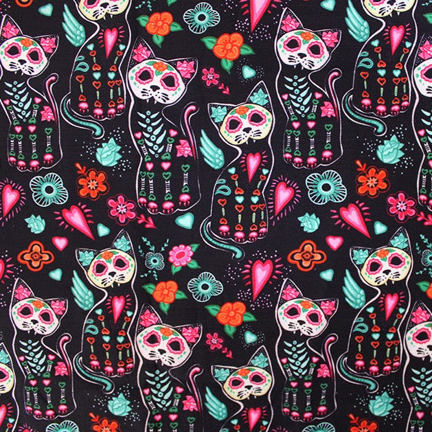 Little Johnny Sugar Skull Cats Cotton