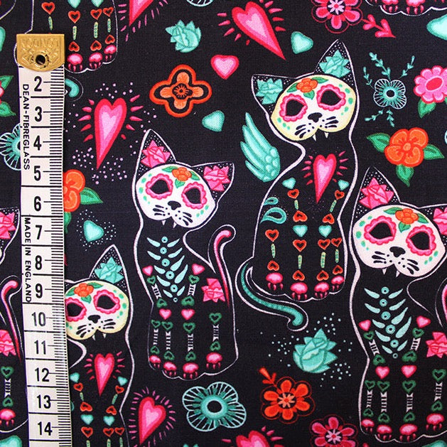 Little Johnny Sugar Skull Cats Cotton