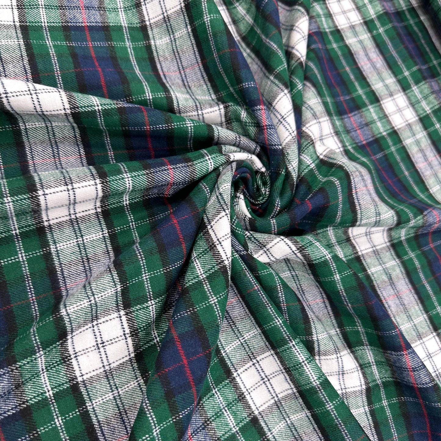 Brushed Cotton Check - Green & Navy