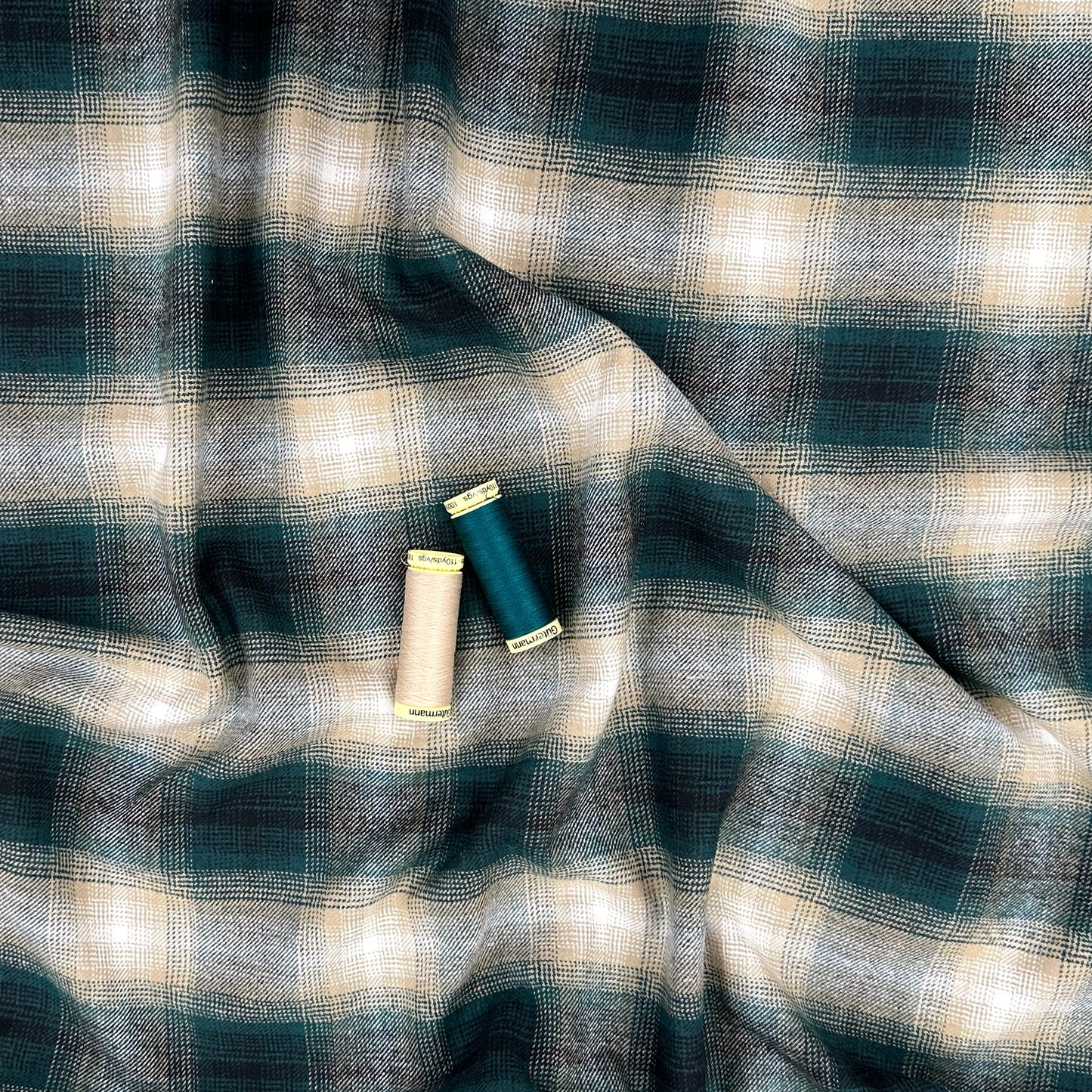 Brushed Cotton Check - Teal & Beige