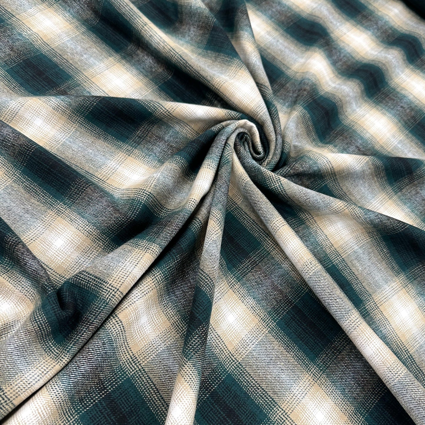 Brushed Cotton Check - Teal & Beige