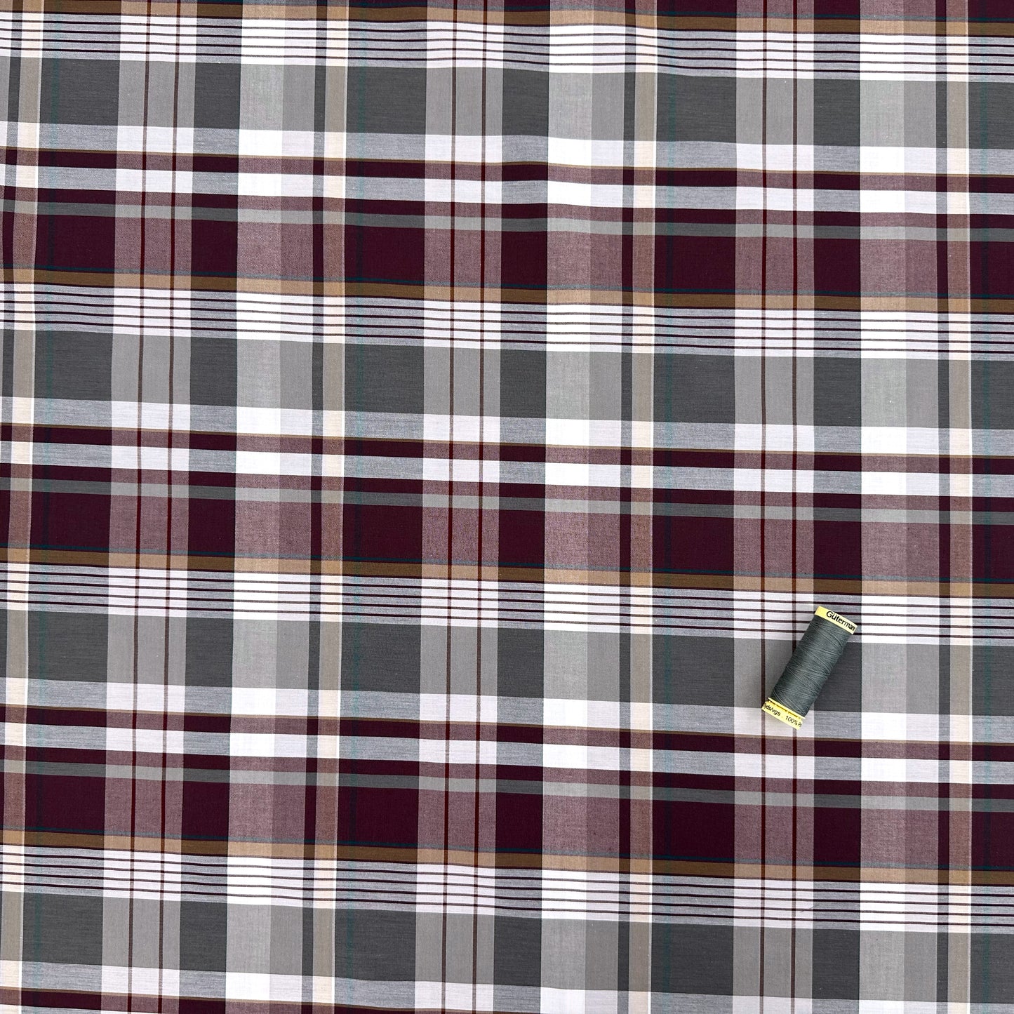 Platinum Berry Cotton Check Shirting - 55CM Remnant