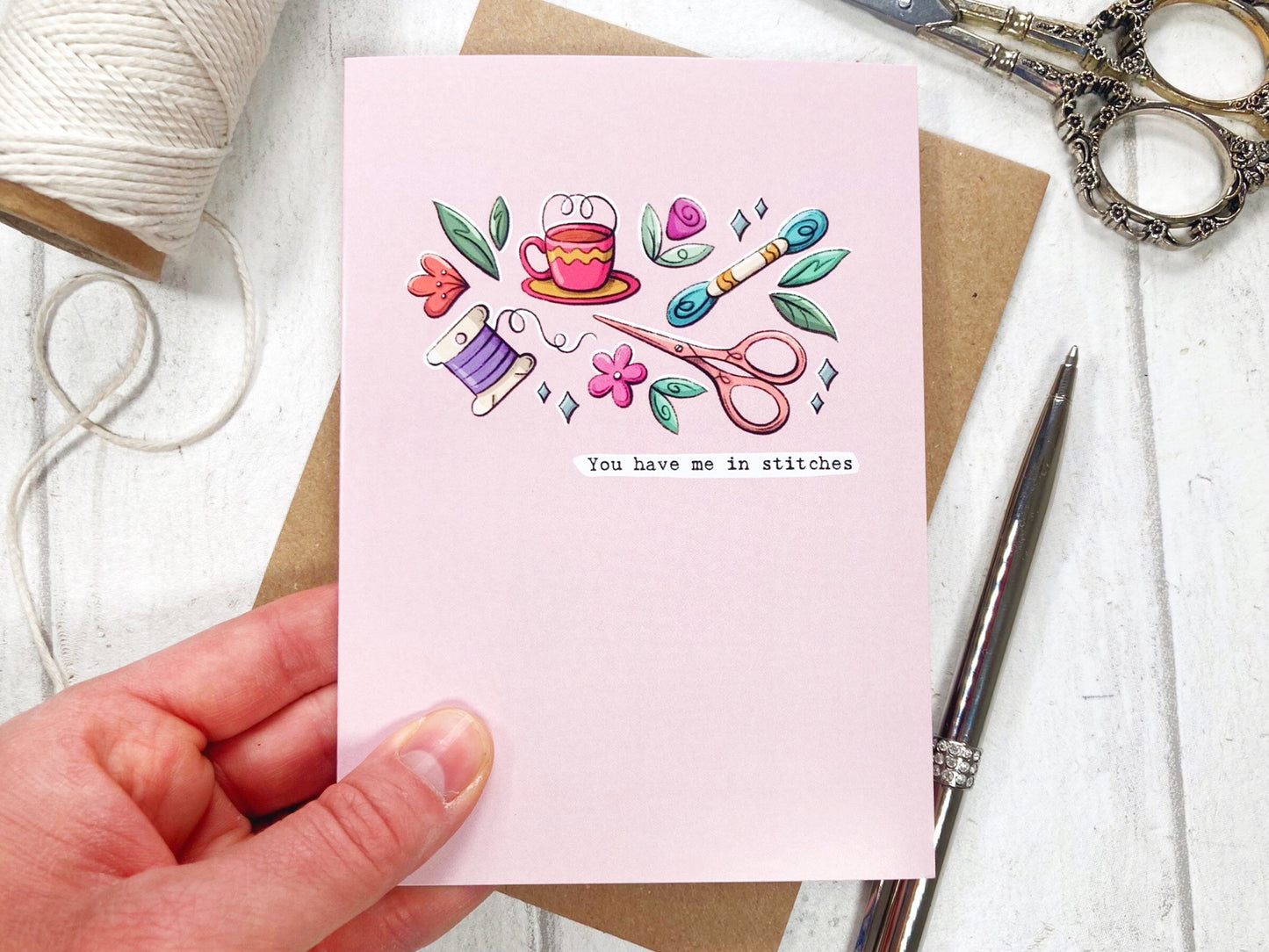 Tea Stitch - A6 Greetings Card by Little Green Stitches
