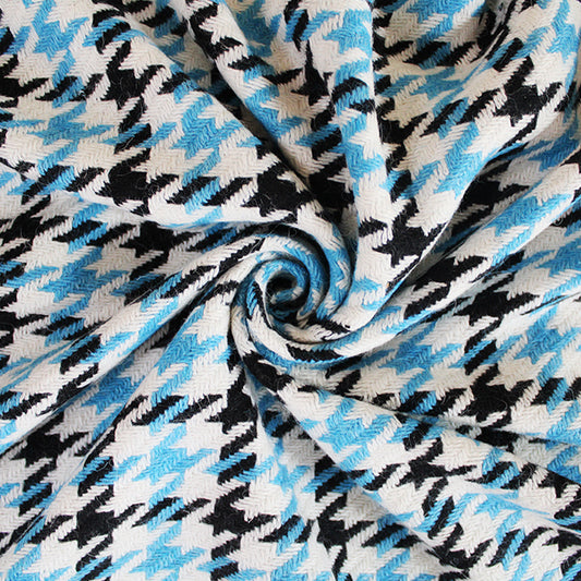 Dog Tooth Wool Blend Coating - Blue - 70CM Remnant