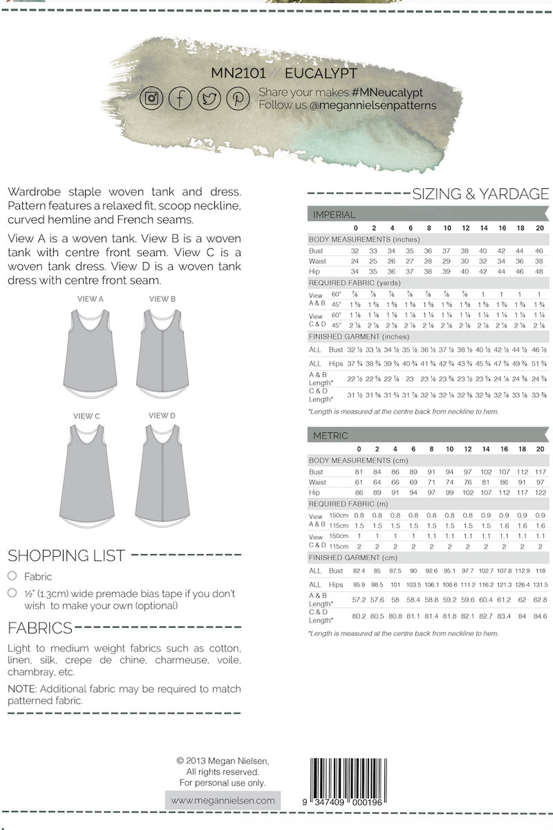 Megan Nielsen Eucalypt Dress & Tank - Marked Cover