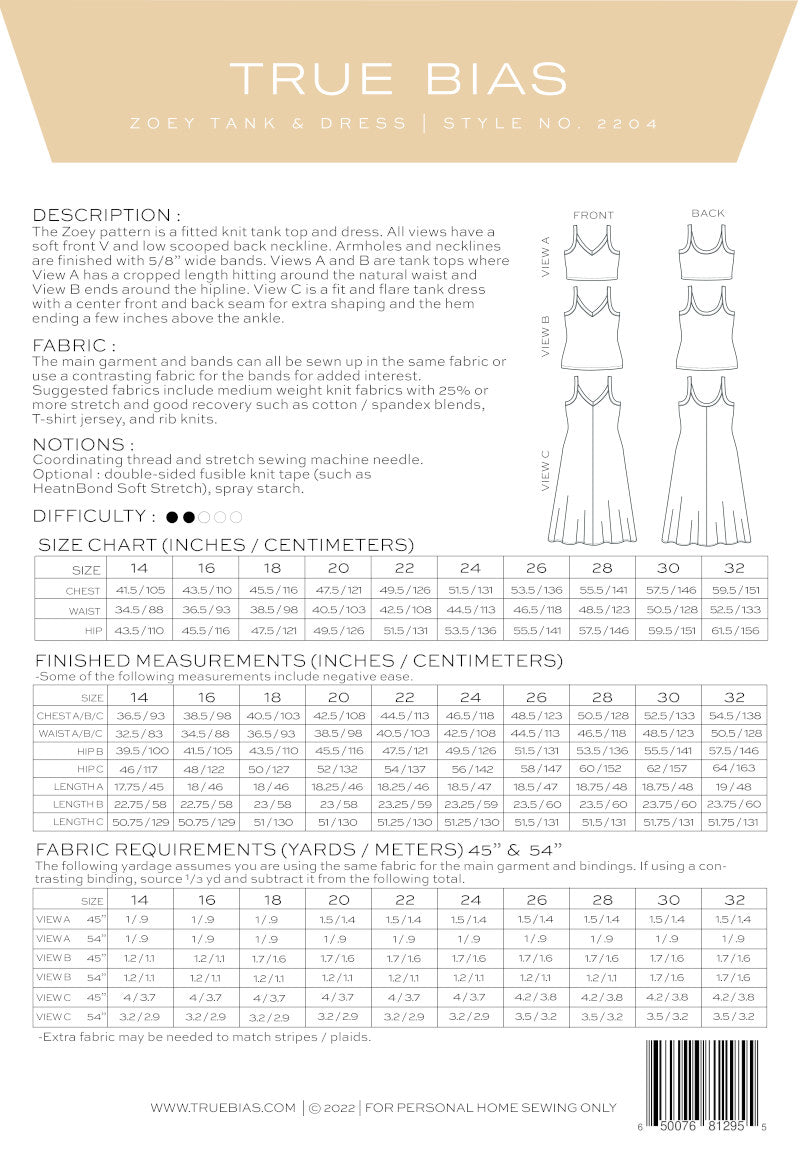 True Bias Zoey Tanks & Dress Sizes 14 - 32