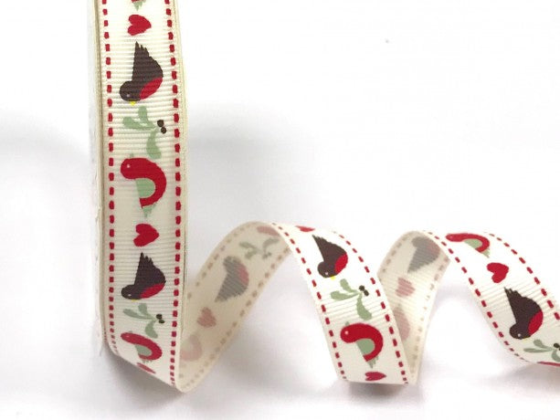 Bertie's Bows Robin & Mistletoe Print 16mm Ribbon