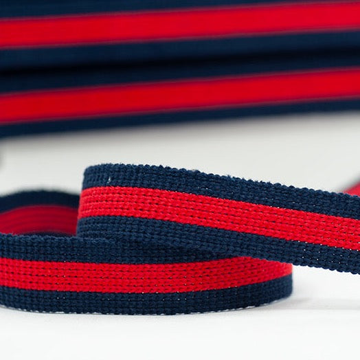 Navy/Red Stripe Webbing - 25mm