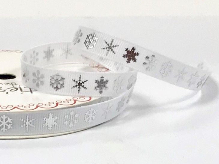 Bertie's Bows Snowflake Print 9mm Ribbon - 3 Metre Reel