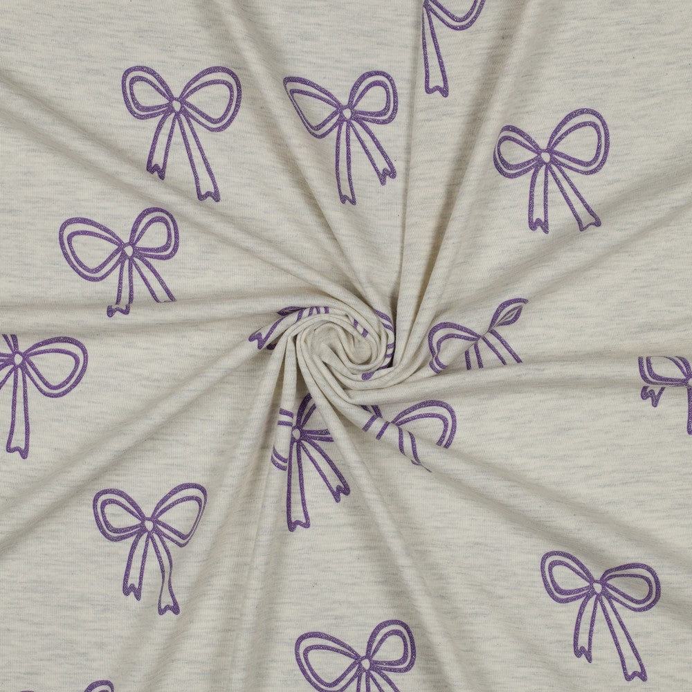 Glitter Bows Cotton Jersey - Ecru Melange
