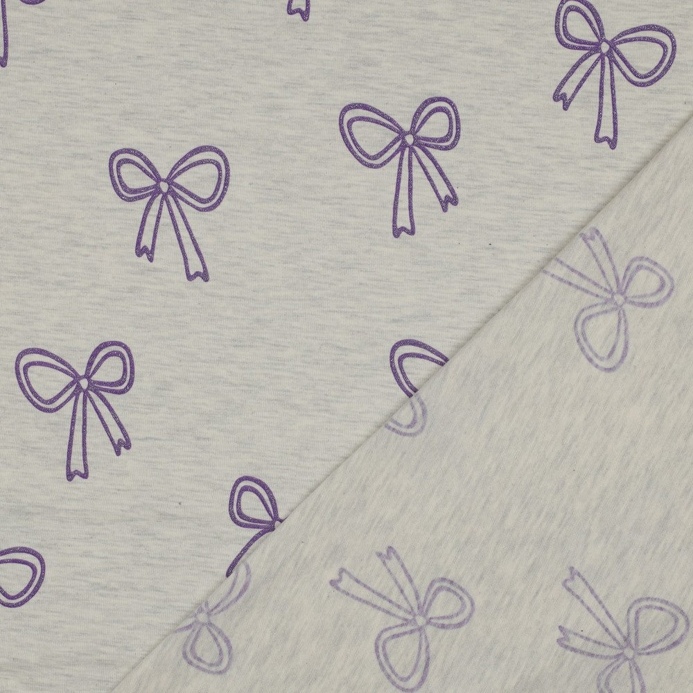 Glitter Bows Cotton Jersey - Ecru Melange