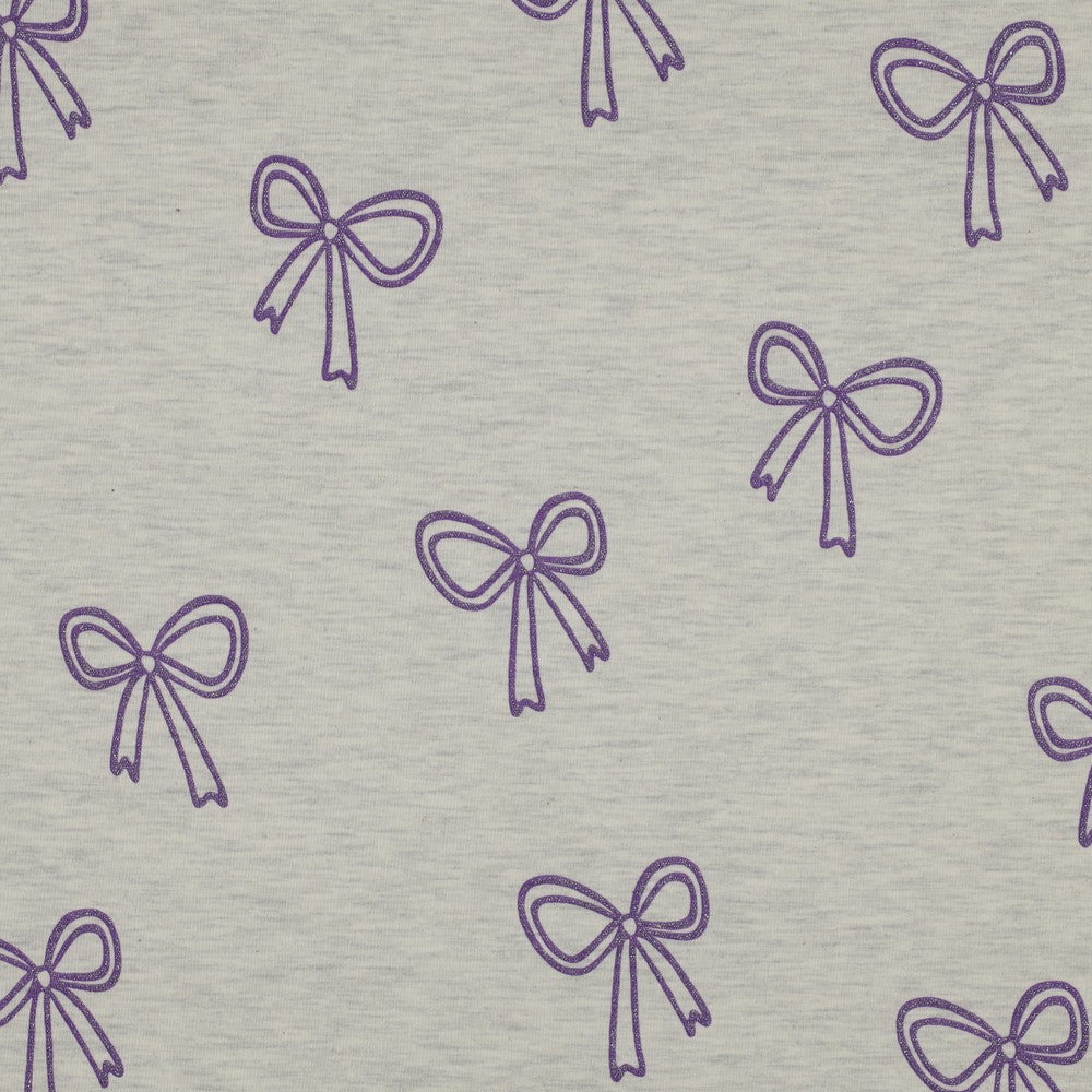 Glitter Bows Cotton Jersey - Ecru Melange