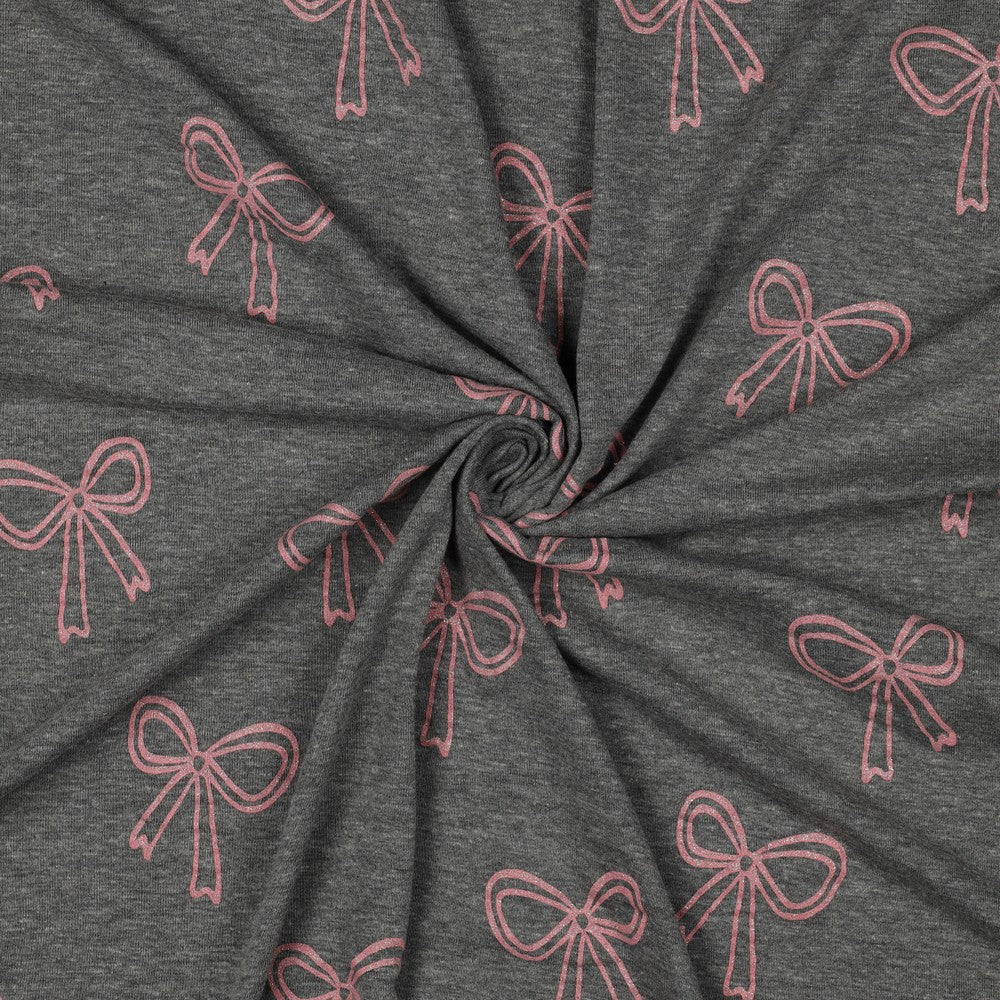 Glitter Bows Cotton Jersey - Grey Melange