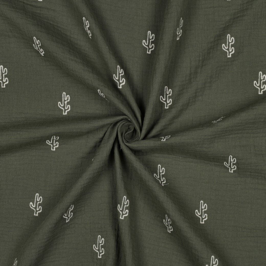 Embroidered Double Gauze - Cactus Green