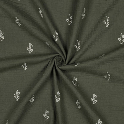 Embroidered Double Gauze - Cactus Green