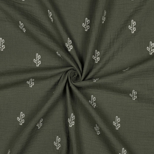 Embroidered Double Gauze - Cactus Green