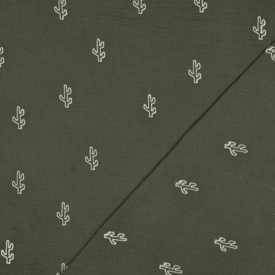 Embroidered Double Gauze - Cactus Green