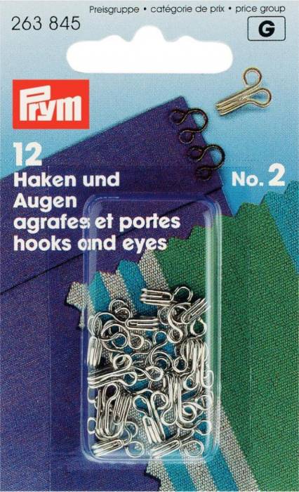 Prym Hooks and Eyes - Size 2 - Silver