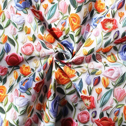 Embroidered Floral - 3D Digitally Printed Cotton