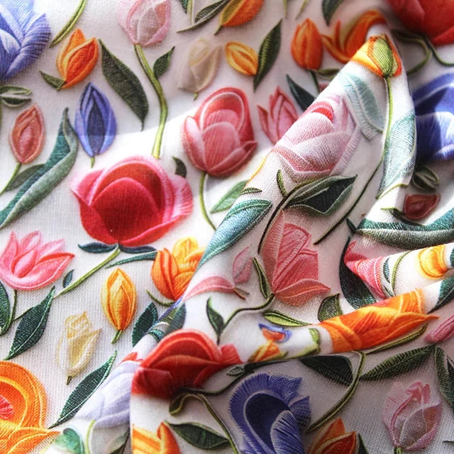 Embroidered Floral - 3D Digitally Printed Cotton