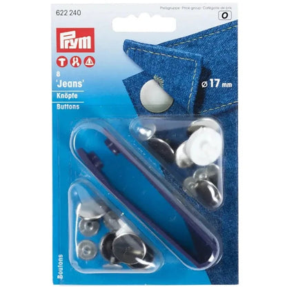 Prym No Sew Jeans Buttons 17mm - Plain Silver