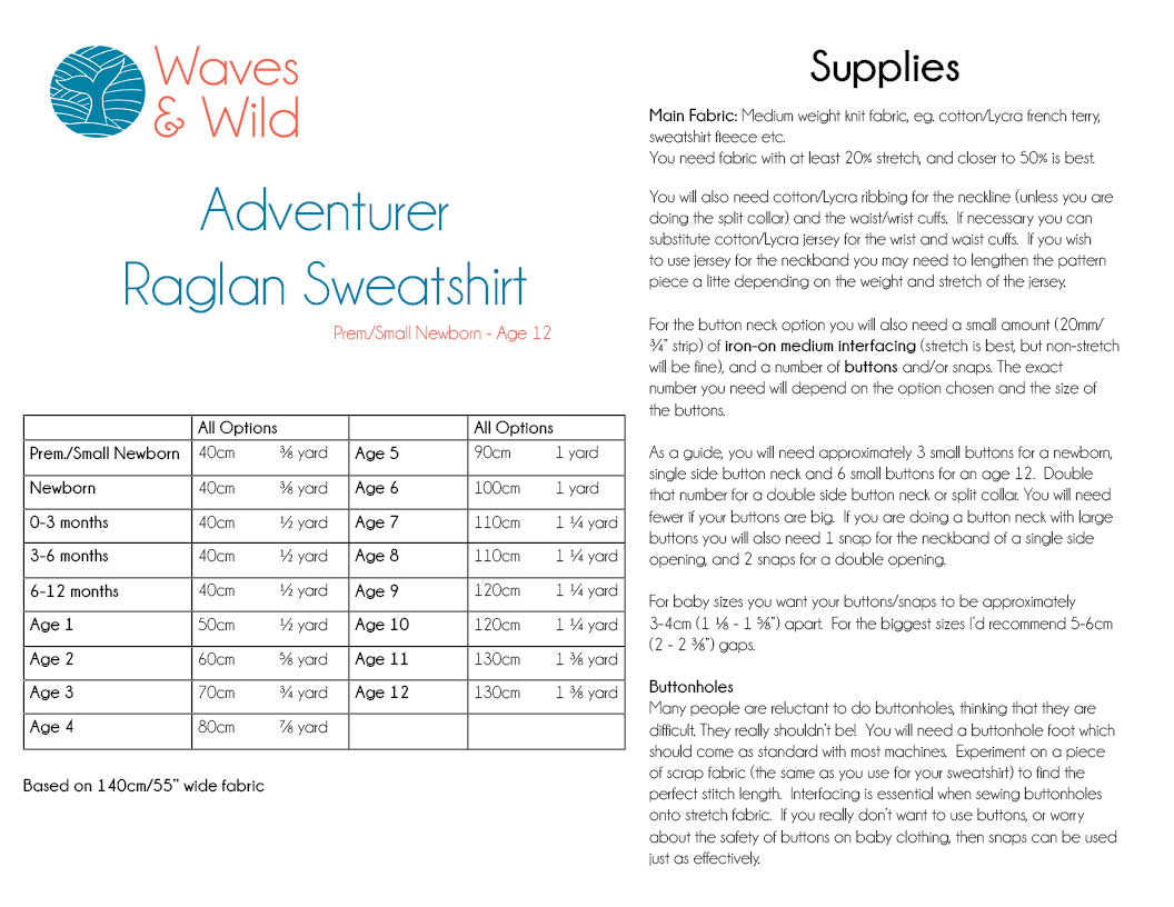 Waves & Wild - Adventurer Raglan - Child - PDF Pattern