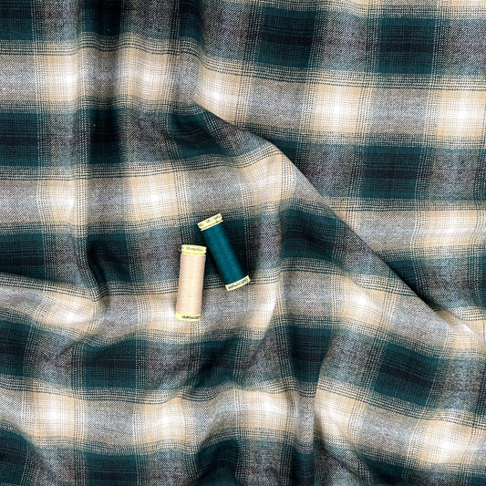 Brushed Cotton Check - Teal & Beige