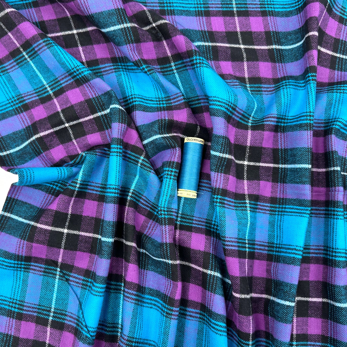 Brushed Cotton Check - Turquoise & Purple
