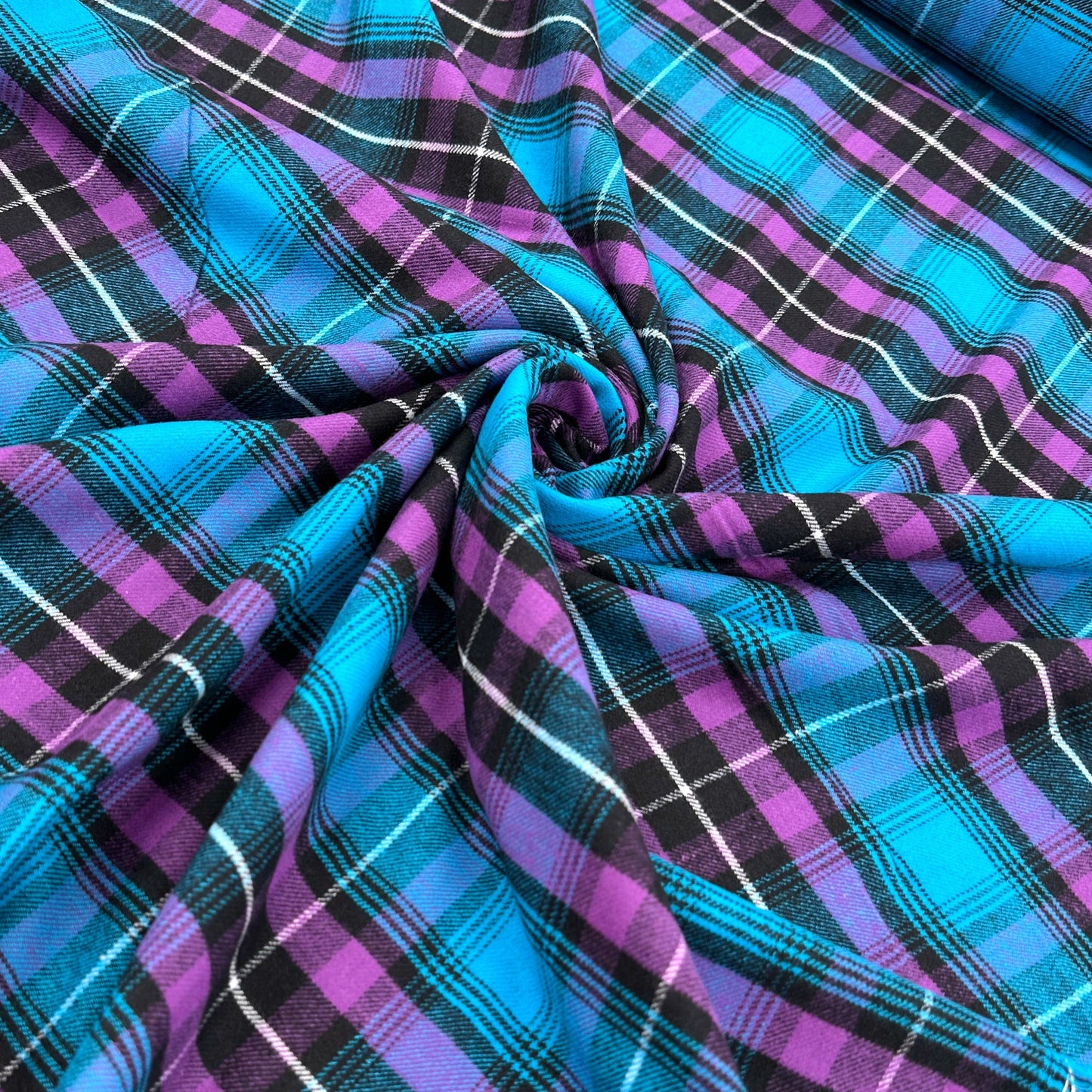 Brushed Cotton Check - Turquoise & Purple