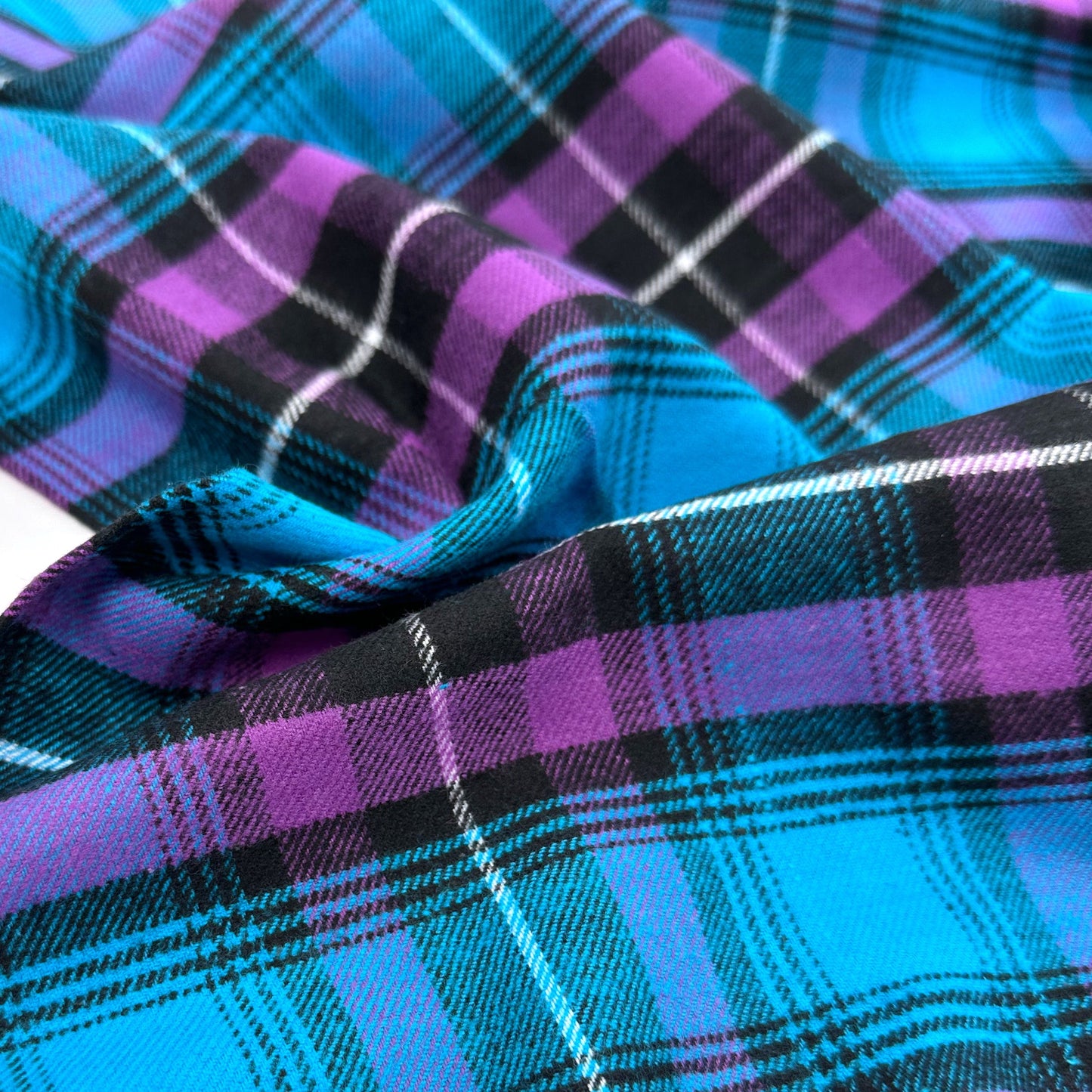 Brushed Cotton Check - Turquoise & Purple