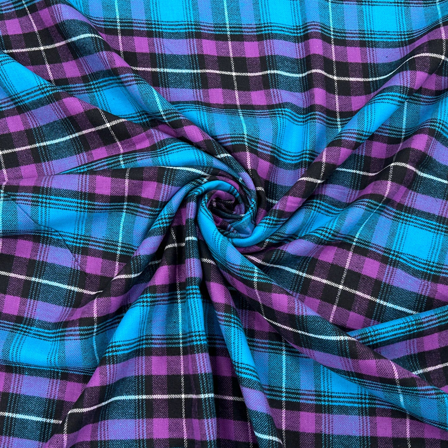Brushed Cotton Check - Turquoise & Purple