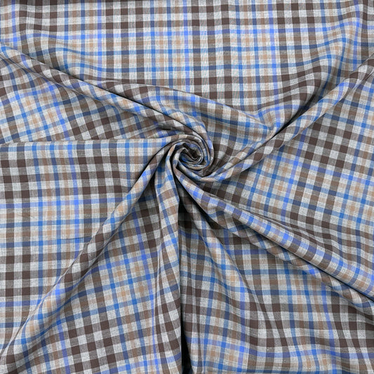 Cocoa Blue Cotton Check Shirting