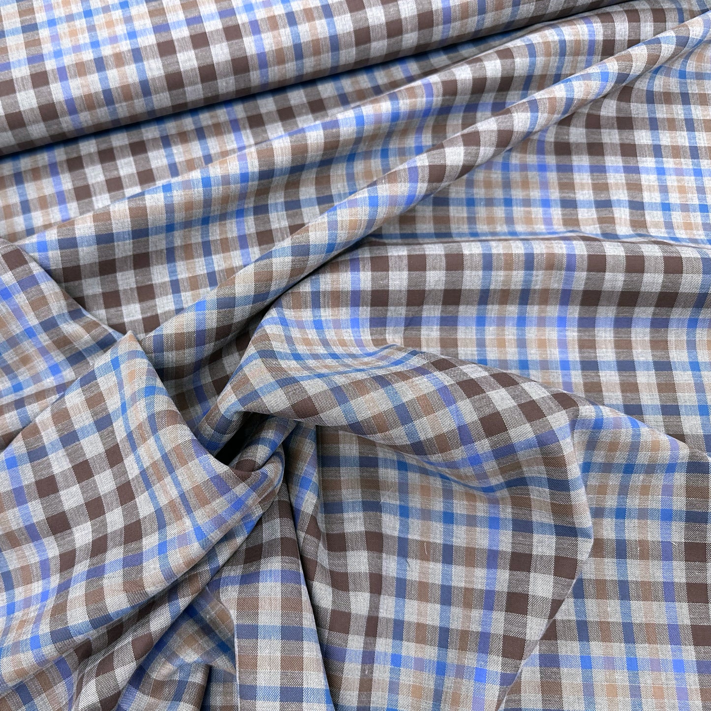 Cocoa Blue Cotton Check Shirting