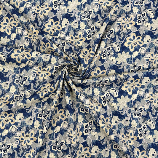 Denim Floral Pima Cotton Lawn