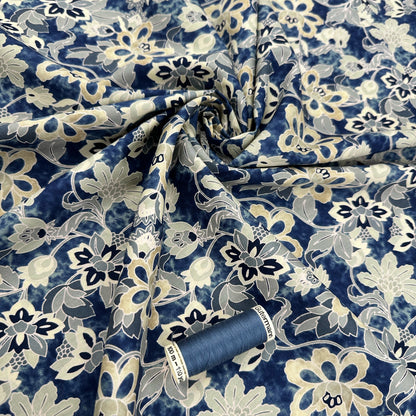 Denim Floral Pima Cotton Lawn