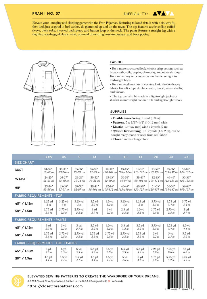 Purple Packages - Closet Core Patterns Fran Pyjamas - Ready To Sew Kit