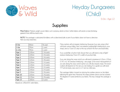 Waves & Wild - Heyday Dungarees - Child - PDF Pattern