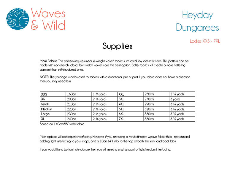 Waves & Wild - Heyday Dungarees - Adult - PDF Pattern