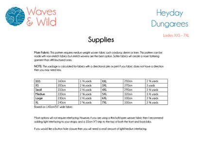 Waves & Wild - Heyday Dungarees - Adult - PDF Pattern