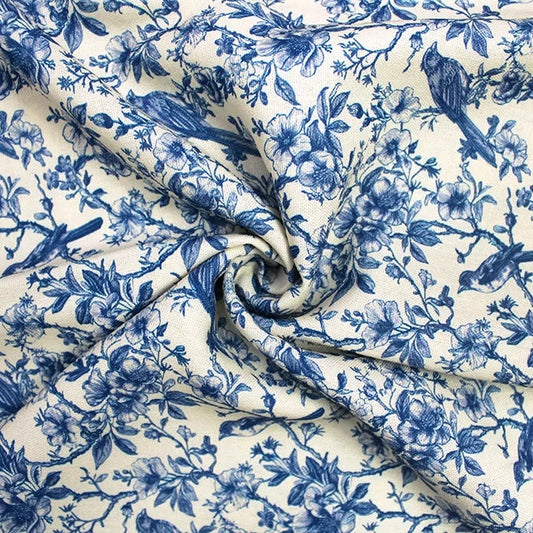Birds & Flowers Linen Viscose Blend