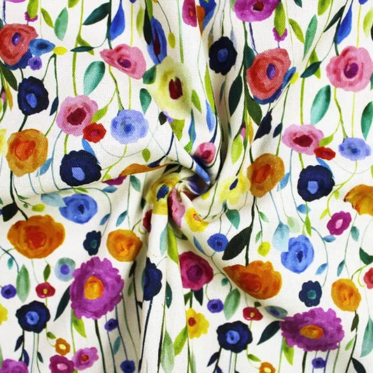 Painted Flowers Linen Viscose Blend
