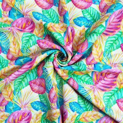 Painted Leaves Linen Viscose Blend