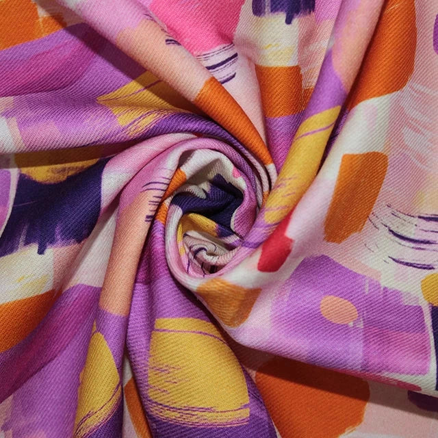 Pink Brushstrokes Cotton Viscose Twill (Pre-Order)