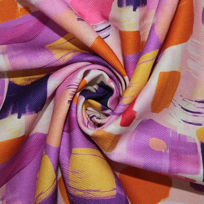 Pink Brushstrokes Cotton Viscose Twill