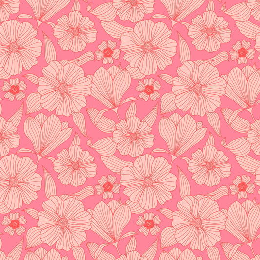 The Crafty Pie - Line Flower Cotton Viscose - Pink