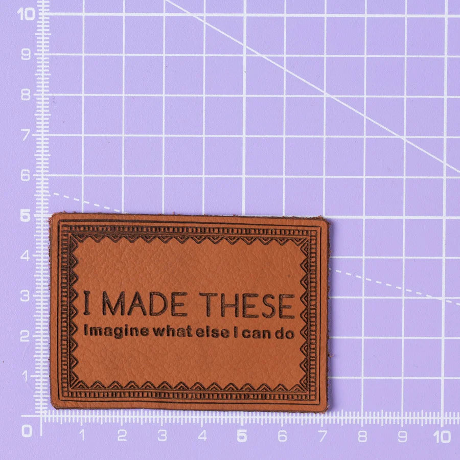 Little Rosy Cheeks - I Made These - Pack of 2 Leather Jeans Labels - Whisky Tan